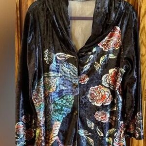 Lily XL Peacock Print on Velvet Duster